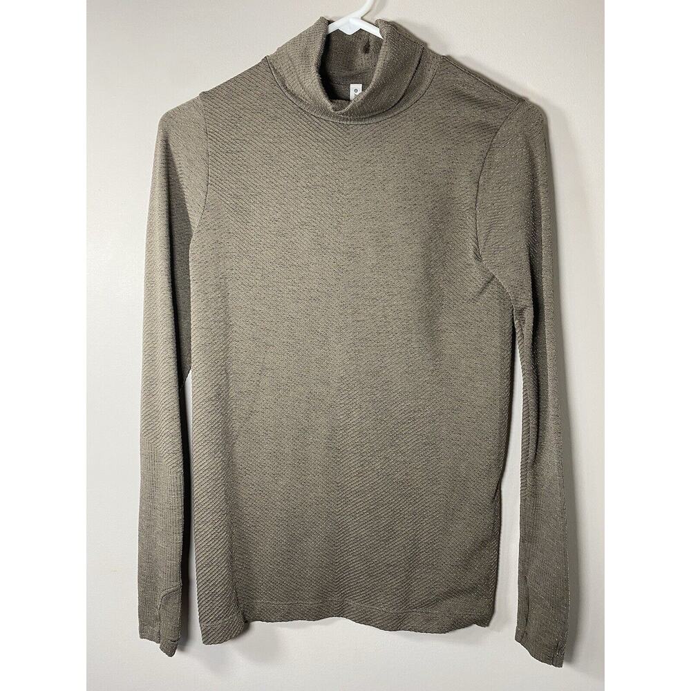 Athleta Turtleneck Women's XSMALL Brown Ribbed Long Sleeve Base Layer Thumbcuffs